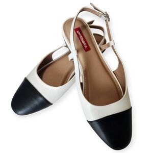 Unionbay Cassidy Black & White Color Block Slingback Flats Comfy Career Office 8